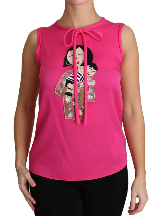 Dolce & Gabbana Pink Family Silk Tank  Mama Blouse Top Shirt